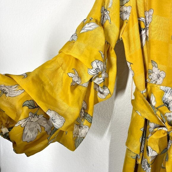 Chriselle Mini Dress Yellow Floral Ruffle Sleeve XL - Picture 8 of 12